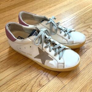 GOLDEN GOOSE Superstar White and Purple Distressed Sneakers